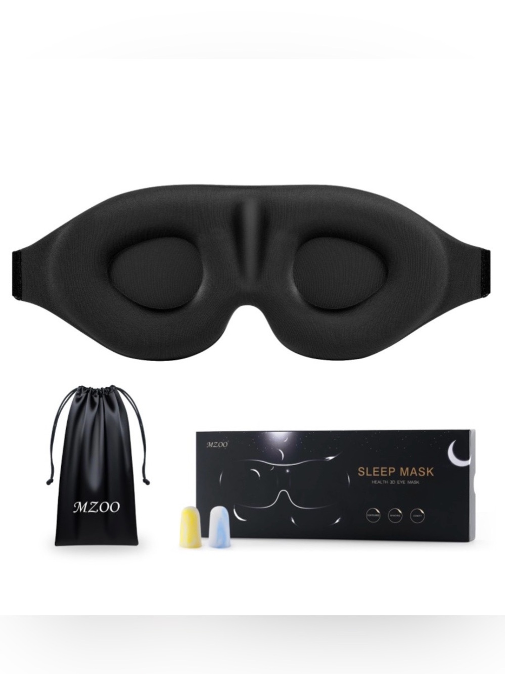 2/$32 SLEEP MASK Zero Eye Pressure 100% Light Blocking One Size - BLACK